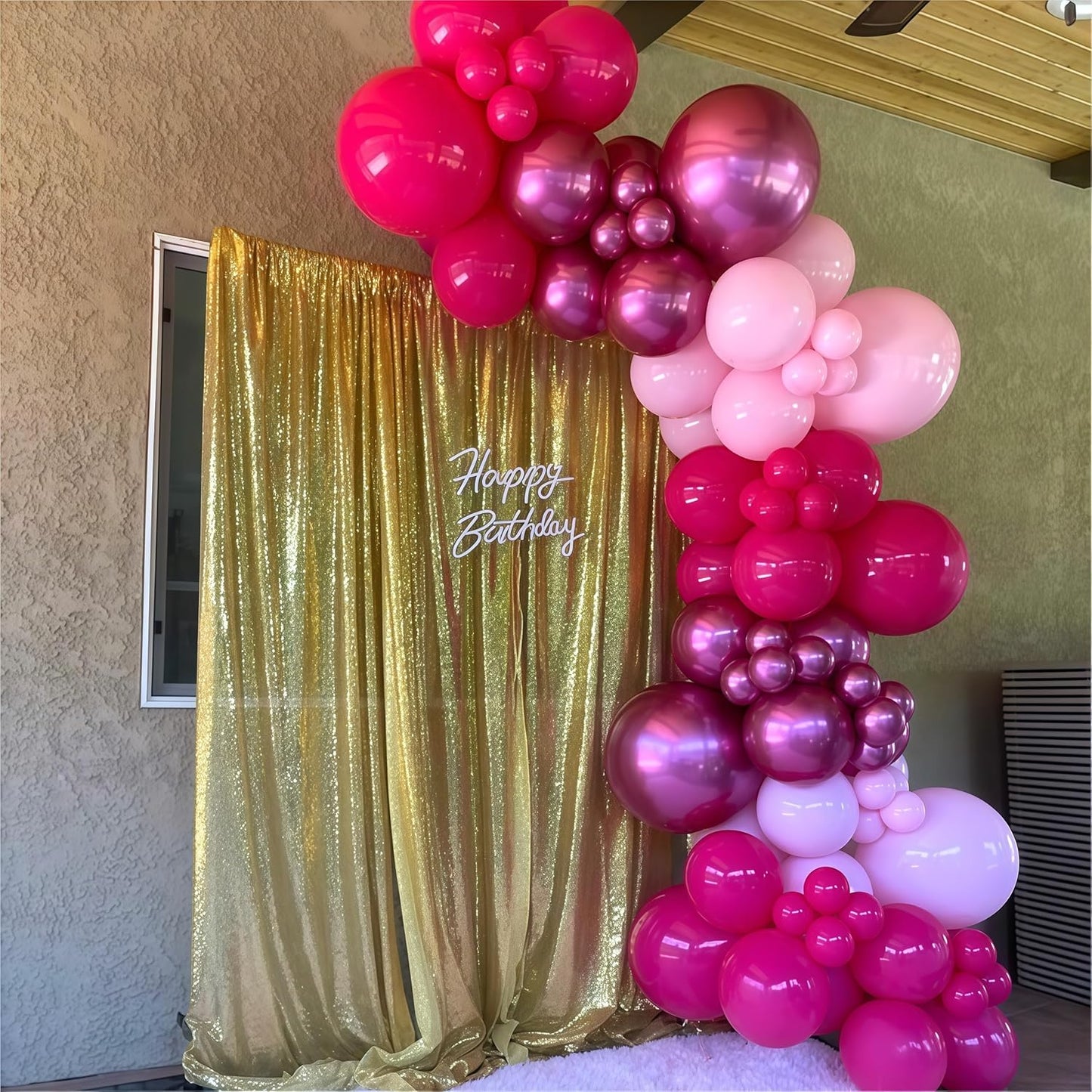 Pink Balloon Arch Garland Kit, Pastel Baby Hot Pink Balloons with Metallic Gold Latex Balloons for Girls Women Birthday Bridal Baby Shower Wedding Anniversary Princess Theme Decorations