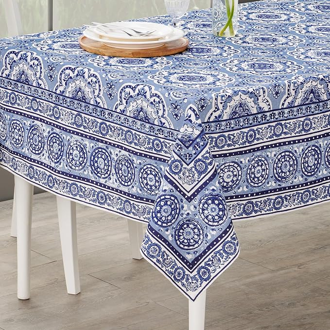 Maison d' Hermine Table Cloth Square Table 100% Cotton 54 x 54 Inches Tablecloth Reusable Decorative for Dining Room Farmhouse Home Valentines Day Decorations Spring Summer - Melodie Bleue