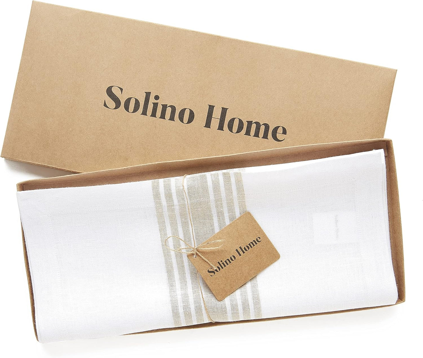 Solino Home Linen Table Runner 120 Inches Long - 100% Pure Linen Natural and White Farmhouse Table Runner 14 x 120 Inch for Dining, Fall, Autumn, Thanksgiving, Christmas