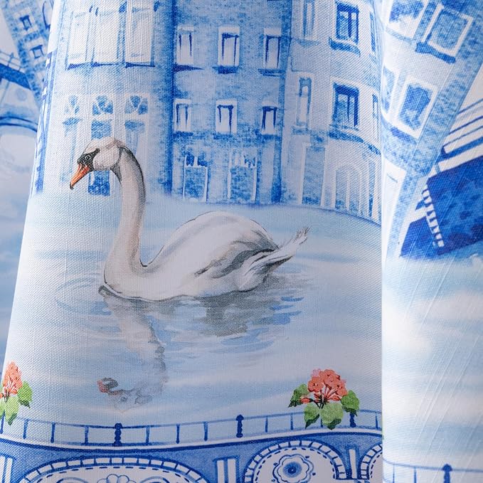 Maison d' Hermine Table Cloth Round Table 100% Cotton 69 Round Inches Tablecloth Reusable Decorative for Dining Room Farmhouse Home Valentines Day Decorations Spring Summer - Amsterdam Canals