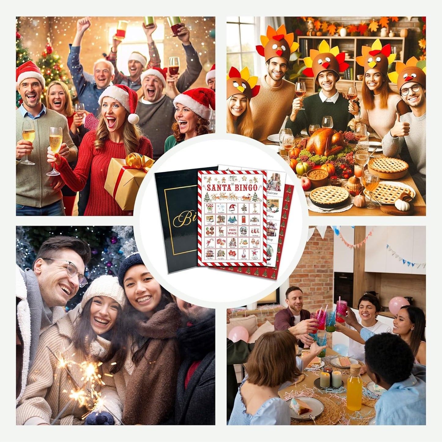 Christmas Party Bingo Game Cards, Santa Bingo Set for Adults Large Group, Winter Holiday Fun Party Games, Xmas Activities Icebreaker Games, for Family Friends, 03