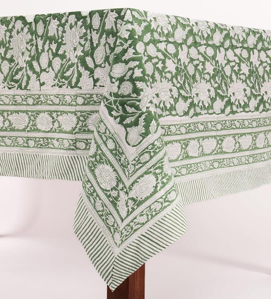 ATOSII Meraki Green 100% Cotton Fall Tablecloth, Handblock Print Rectangle Table Cover for Kitchen Dining Linen I Parties, Thanksgiving, Christmas, Wedding, Table Cloth I 72 X 108 Inches I 8 Seater