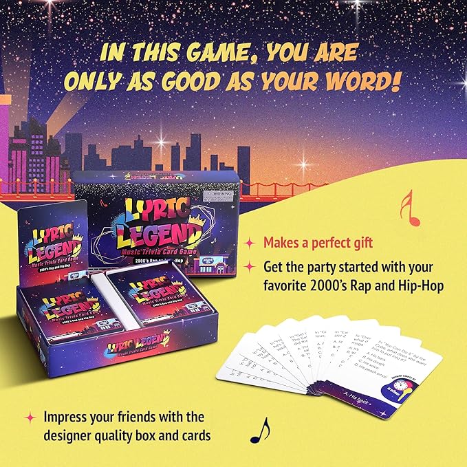 Lyric Legend 2000s Hip-Hop and Rap Music Trivia Game Collection – Expandable Multi-Deck Finish The Lyrics Party Game Set for Game Night, Families & Groups - 3 Games in One Box!