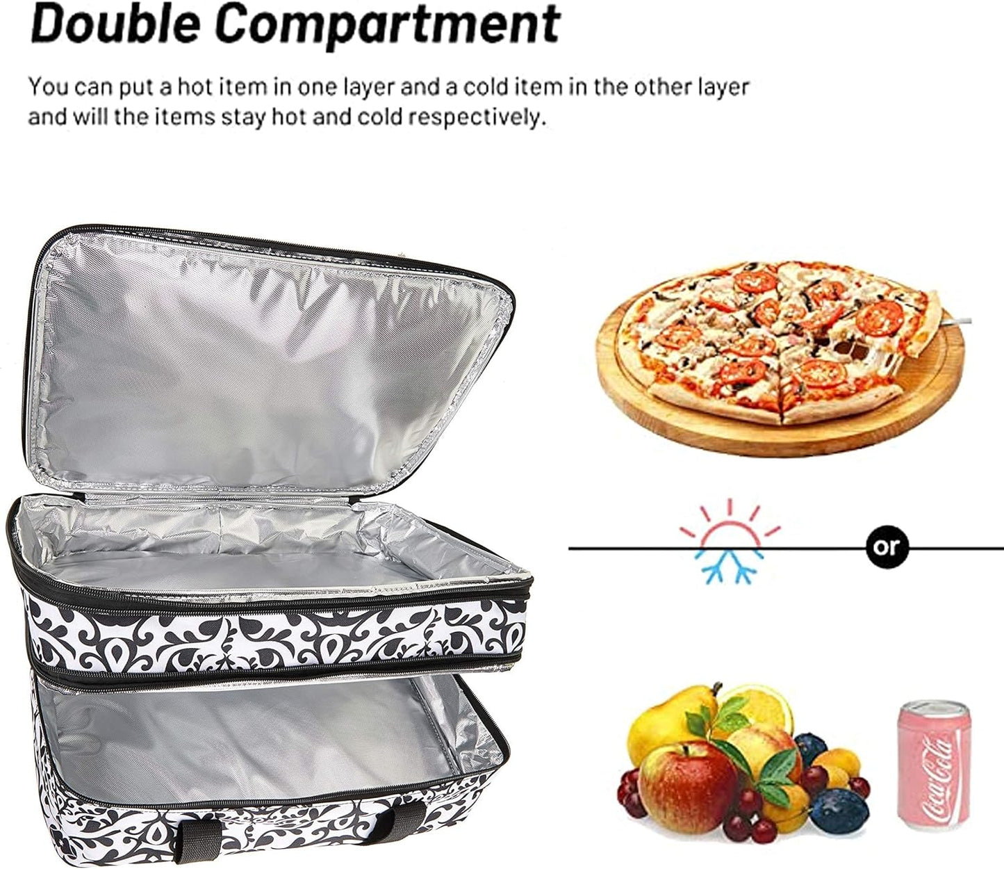 Double Insulated Casserole Carrier Fit 9"x13" Lasagna Baking Dish Pan for Hot or Cold Food Transport,Portable Thermal Reusable Lunch Warmer Tote Bag for Gathering,Camping,Cookouts,Parties-Black