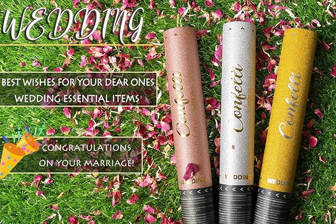 Rose Petals Party Confetti Cannon, Biodegradable Rose & Marigold Petal Confetti, Silver, Wedding, Birthday, Graduation