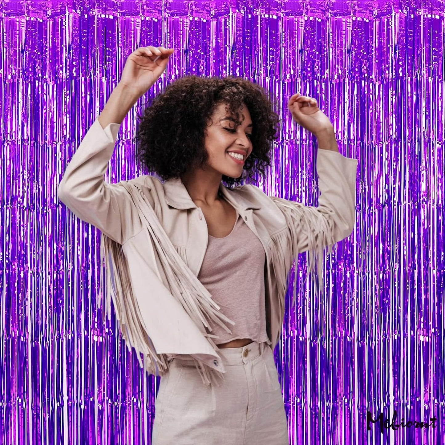 4 Pack Purple Fringe Curtain Backdrop, 3.2Ft x 6.6Ft Metallic Tinsel Foil Fringe Streamers Curtains Background for Photo Booth Birthday Wedding Baby Shower Party Thanksgiving Christmas Decorations