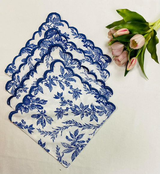 Ridhi Incremental Blue Hand Block Print Napkins 18" x 18" Set of 4 Reusable Cotton Dinner Napkins for Weddings, Parties & Everyday Dining, Thanksgiving, Christmas, Fall