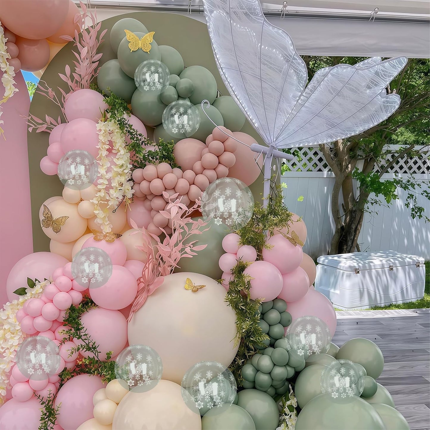 Pink and Green Balloons 60pcs, Sage Olive Green Dusty Blush Light Pink Sand White Balloon with Snowflake Balloons for Baby In Bloom Baby Shower Christmas Winter Wonderland Birthday Party Decorations