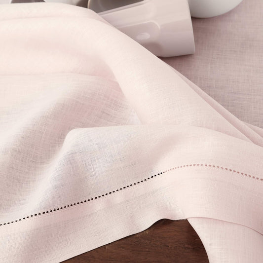 Solino Home Linen Tablecloth 60 x 132 Inch - Classic Hemstitch 100% Pure Linen Pink Table Cloth for Rectangle Tables - Machine Washable Tablecloth for Halloween