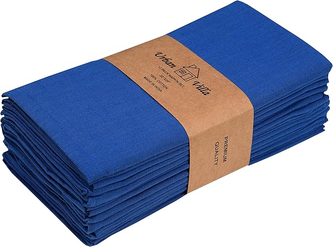Urban Villa Cloth Napkins Set of 12 20x20 Inches 100% Cotton Napkins Cloth Washable Soft Durable Reusable Absorbent Table Dinner Napkins Cloth for Hotel Lunch Restaurant Weddings Parties-Royal Blue