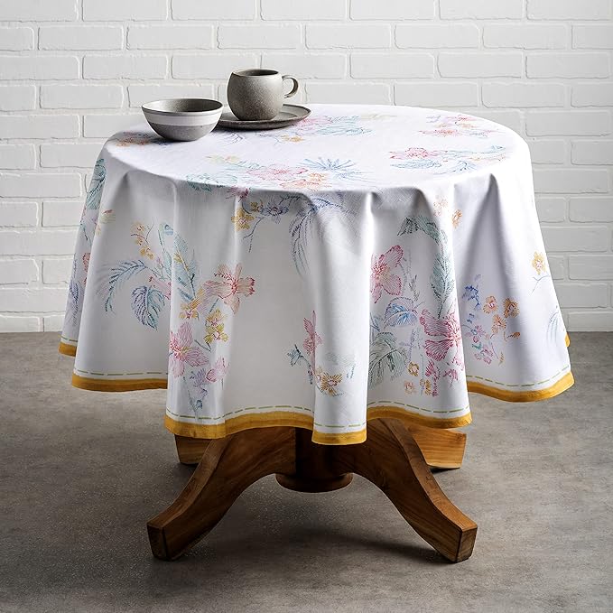 Maison d' Hermine Table Cloth Round Table 100% Cotton 63 Round Inches Tablecloth Reusable Decorative for Dining Room Farmhouse Home Valentines Day Decorations Spring Summer - Paradise Island
