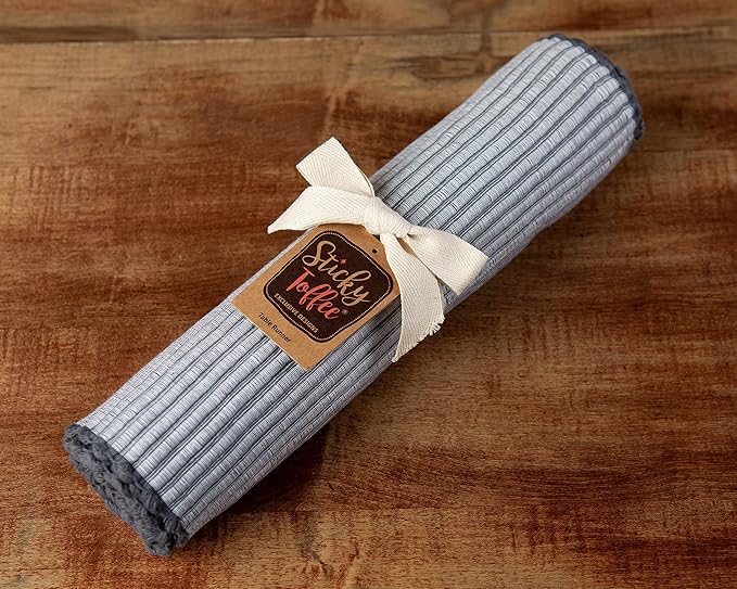 Sticky Toffee Cotton Table Runner, 14 x 72 Inch, Gray Woven Ribbed Farmhouse Boho Table Décor for Kitchen or Dining, Oeko-Tex Certified