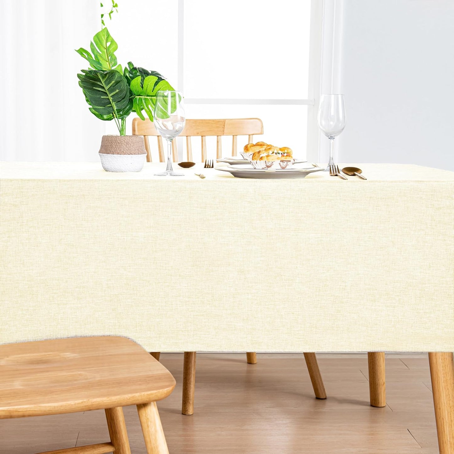 Hiasan 2 Pack Faux Linen Square Tablecloth - Wrinkle and Stain Resistant Washable Table Cloth for Kitchen Dining Room Holiday Table Cover for Party Dinner, Champagne, 54 x 54 Inch