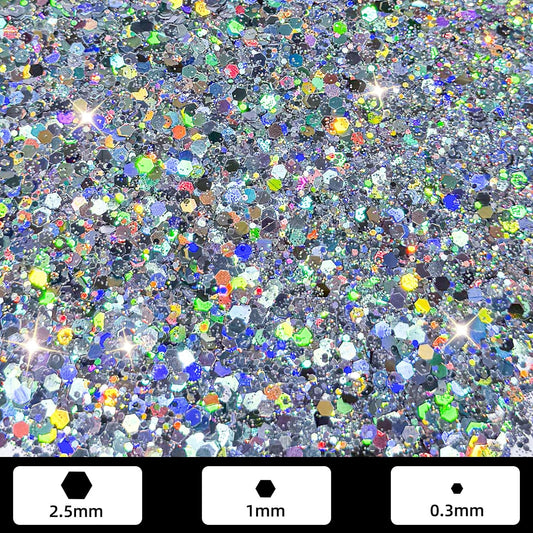 GlimmerLife Silver Chunky Glitter, 150G/5.29OZ, Craft Glitter, Metallic Iridescent, Holographic, DIY Decorations