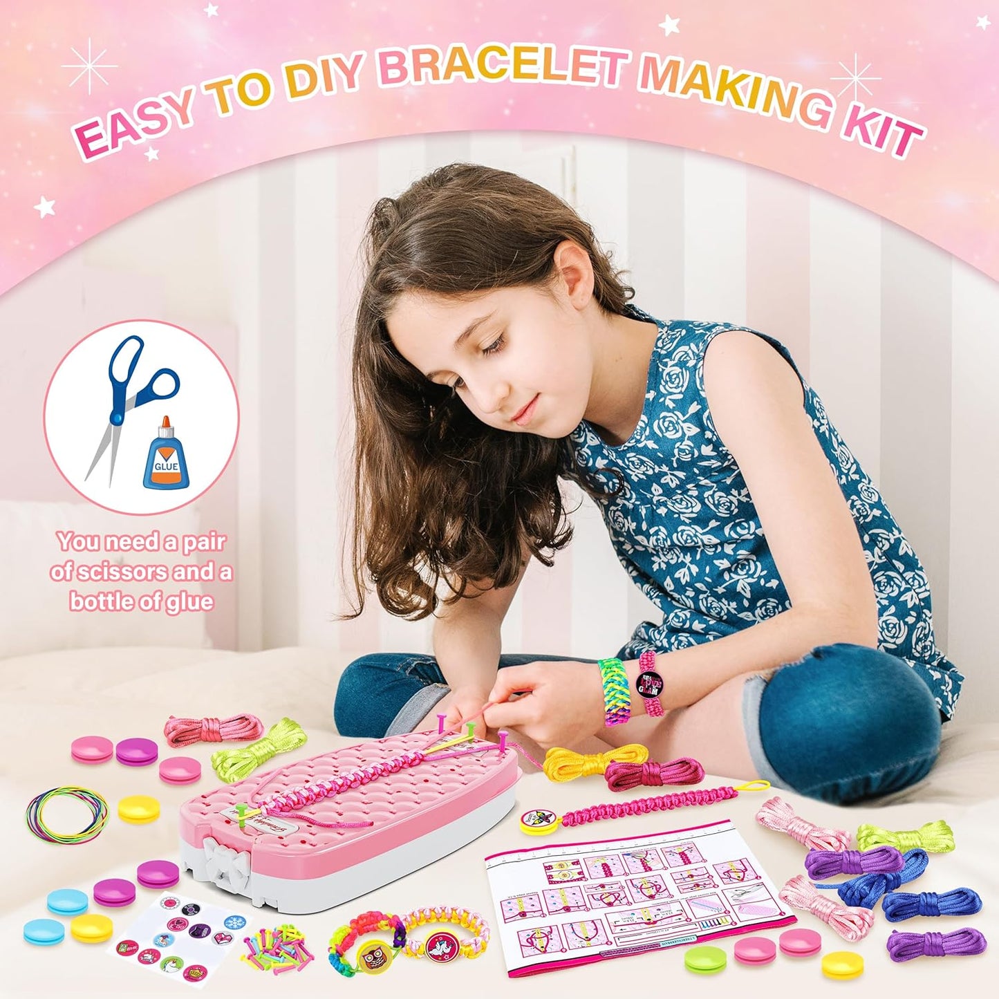 Dpai Friendship Bracelet Making Kit for Girls,DIY Arts and Crafts Toys,Jewelry String Maker Kit,The Best Birthday Gifts Ideas for Girls 6 7 8 9 10 11 12+ Years Old(Pink)