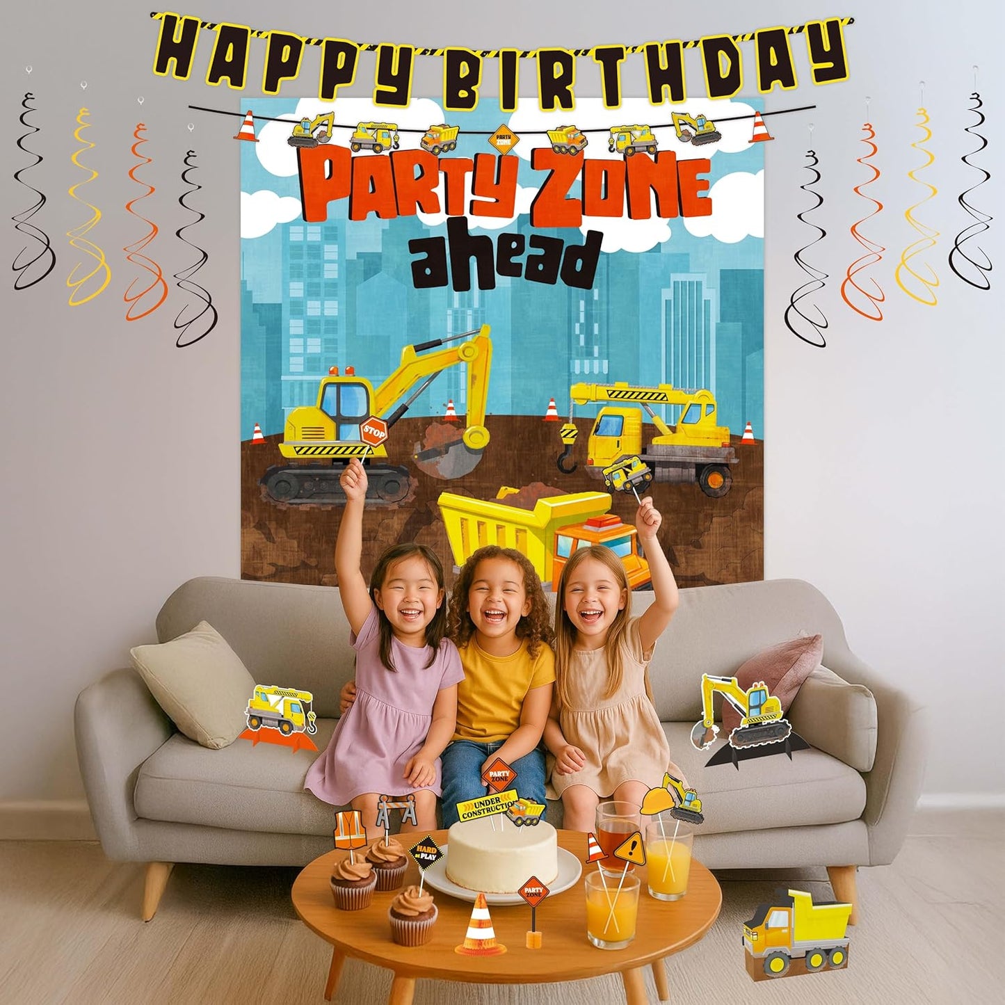 29-Piece Construction Party Decoration Kit – Banners, Scene Setters, Centerpieces and Photo Props with Trucks, Cones and Signs for Birthday Parties, Team Gatherings and Celebrations