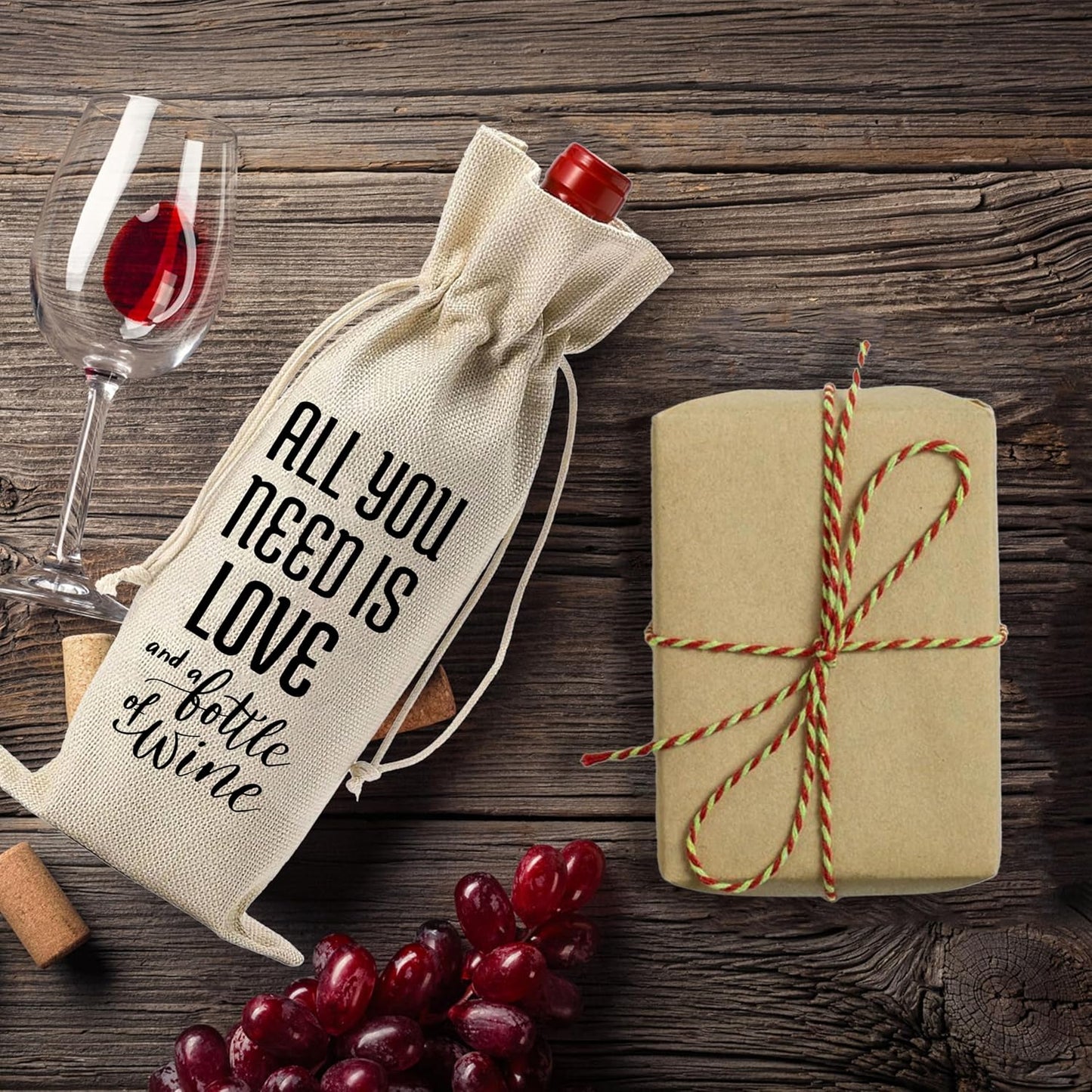 1 pcs wine bag for 750ML wine bottles - ALL YOU NEED IS LOVE AND A BOTTLE OF WINE - for Fathers Day Bridal Shower Retirement Wine Gifts Decoration, Bday wine bags Party Favors & Accessories - A19