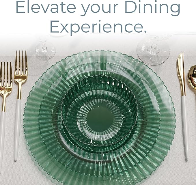 Exquisite 80 Piece Plastic Disposable Plates Set For 40 Guests I 40 X 9 Inch & 40 X 11 Inch Disposable Plastic Plates | Color: Green| Great for Weddings Parties And Formal Occasions