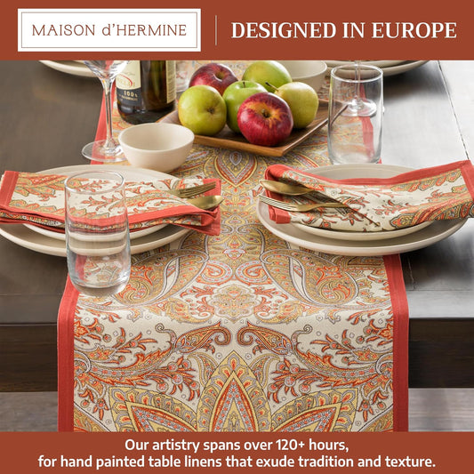 Maison d' Hermine Table Runner 100% Cotton Single Layer Table Runners 90 inches Long for Thanksgiving Christmas Decorations Home Kitchen Dining Party Wedding (Kashmir Paisley, 14.5" x 90")