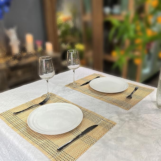 ANDSTAR Set of 8 Pcs Bamboo Placemats Natural Anti-Slip Bamboo Placemats Washable Heat-Resistant Table Mats for Dining Room and Kitchen(Beige)