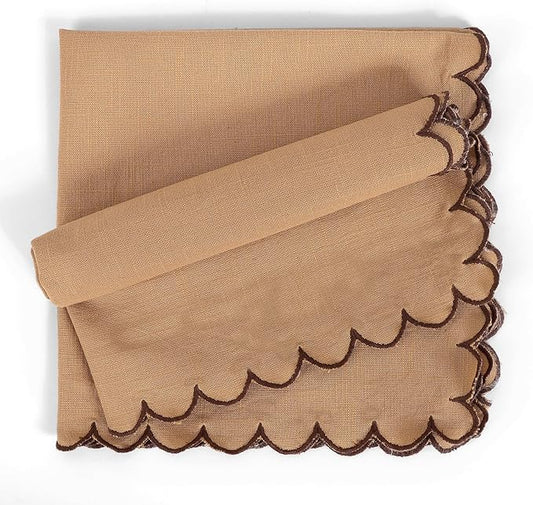 FINGERCRAFT Cloth Napkins, Everyday Use Scallop Design, Premium Quality Natural Cotton Napkin Set of 6 Perfect for Parties Dinners Weddings Easter Napkin Cloth 20x20 inch Brown/Chocolate