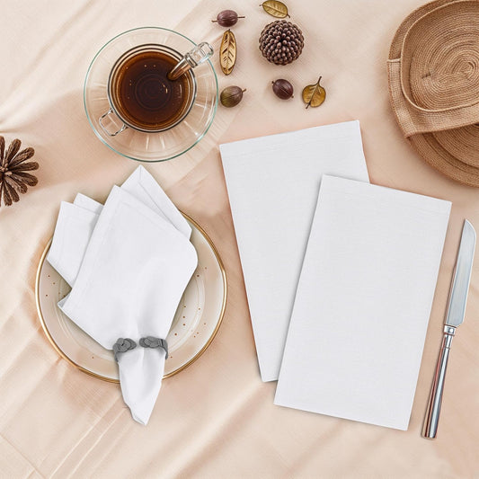 Ruvanti Cloth Napkins Set of 6, 18x18 Inches, 100% Cotton, Washable, Soft & Absorbent, Perfect for Wedding, Christmas, Thanksgiving Dinners - White