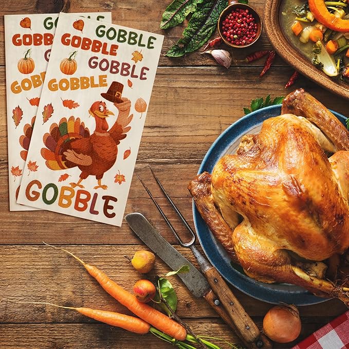 Karenhi 200 Pcs Gobble Thanksgiving Guest Napkins Gobble Disposable Hand Towel for Bathroom 2 Ply Turkey Rustic Farmhouse Napkin Decorative Napkin Bathroom Paper Hand Towels for Autumn Harvest