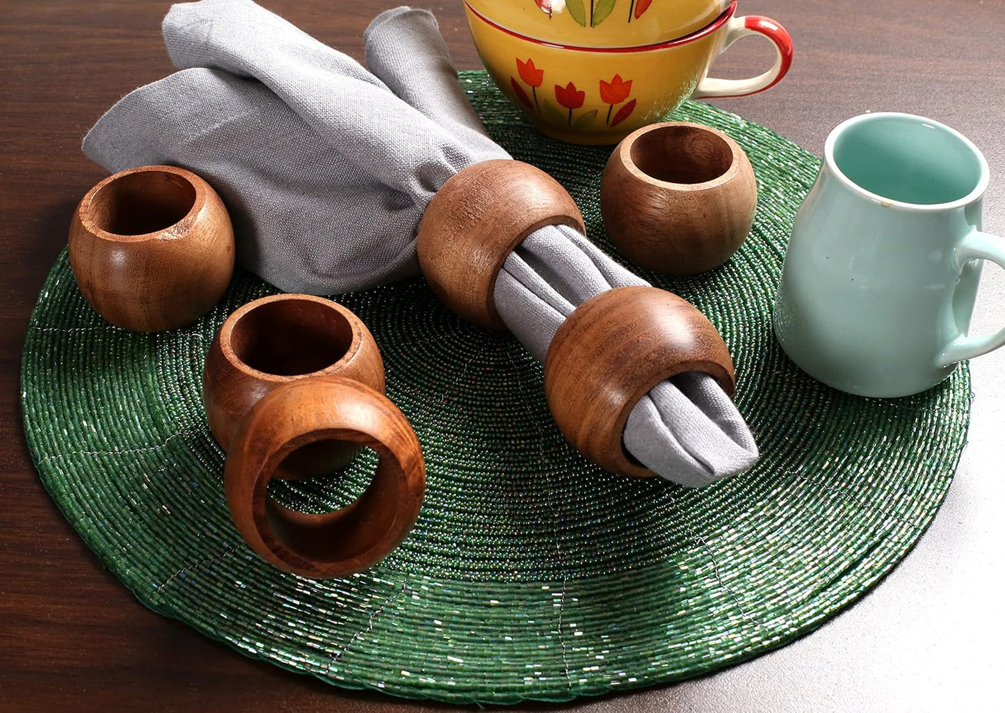 Goroly Home Natural Acacia Wood Decorative Napkin Rings Set of 12, Serviette Napkin Rings Bulk for Party Decoration, Table Top Décor for Dinning Table, Everyday, Christmas, Easter Family Gatherings