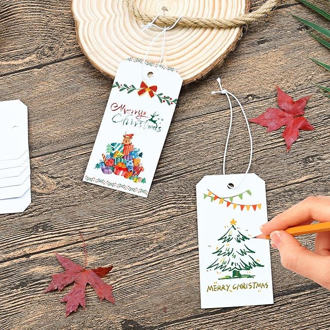 250 Pack White Shipping Tags with Elastic String Blank Labeling Tags with Strings Attached, 4 3/4" x 2 3/8"