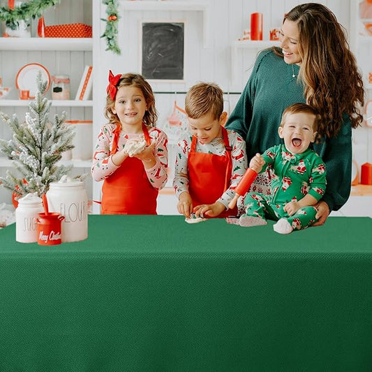 Biscaynebay Textured Fabric Christmas Rectangle Table Cloth 52x70 Inches, Hunter Green Water Resistant Spill Proof Tablecloths for Dining, Kitchen, Wedding and Parties, etc. Machine Washable