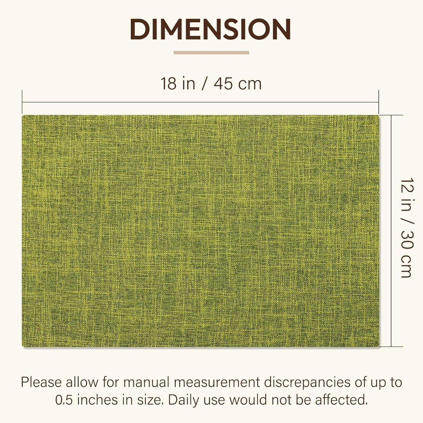 Blue Forest Placemats Set of 4, Dual-Layered Thickened Faux Linen Cloth Place Mats Heat Resistant Machine Washable Wrinkle Free Table Mats Indoor/Outdoor (Lime Green)