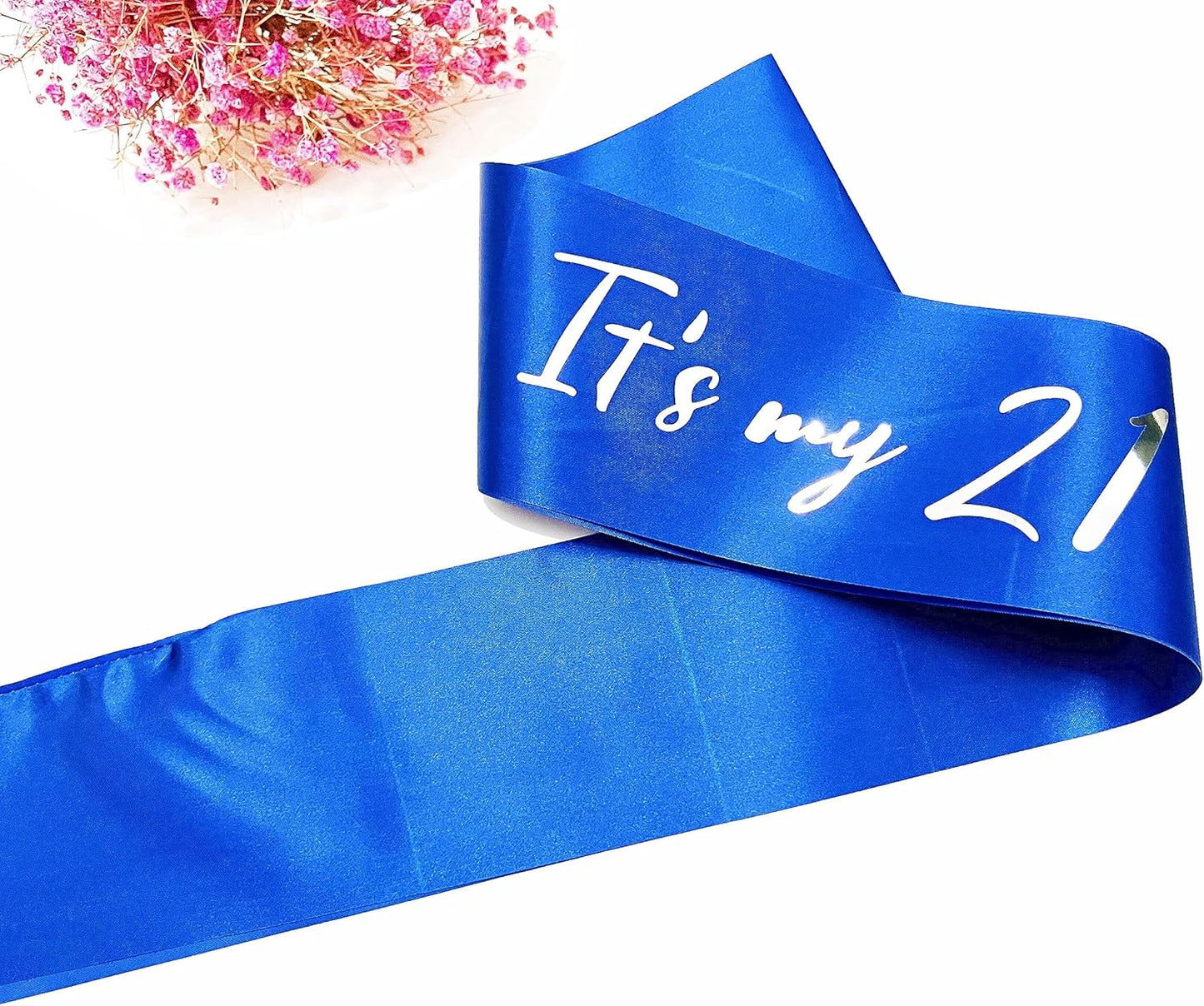 21st Birthday Sash, Blue Satin Soft Sashes with Silver Foil Letter, Birthday Decorations for Girls or Boys, Happy 21st Birthday Party Favor Supplies,Blue Silver