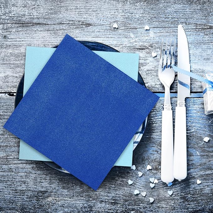 Whaline 150 Pack Blue Paper Napkins 6.5 x 6.5 Inch 3 Colors Luncheon Napkins Blue Theme Disposable Paper Napkins Dinner Napkins for Winter Party Celebration Supplies Table Decorations