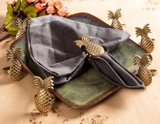 Set of 12 Napkin Rings Pineapple Antique Gold Bulk Elegant Napkin Rings Thanksgiving Christmas Napkin Holder Handmade Buckles Rings for Farmhouse Table Decor Harvest Wedding Party - ALPHA Living HOME