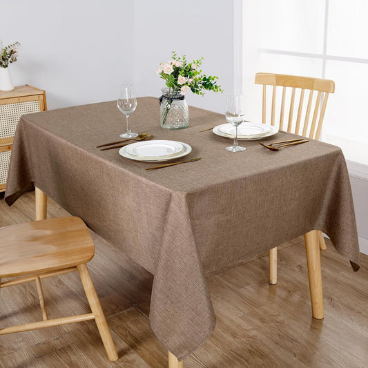 Hiasan Faux Linen Rectangle Tablecloth - Wrinkle and Stain Resistant Washable Table Cloth for Kitchen Dining Room Holiday Table Cover for Party Dinner, Khaki, 54 x 80 Inch