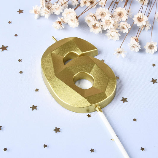 PHD CAKE 2.76 Inch Crystal Gold 6 Number Birthday Candles, Gold Candles, Cake Candles, Party Celebration