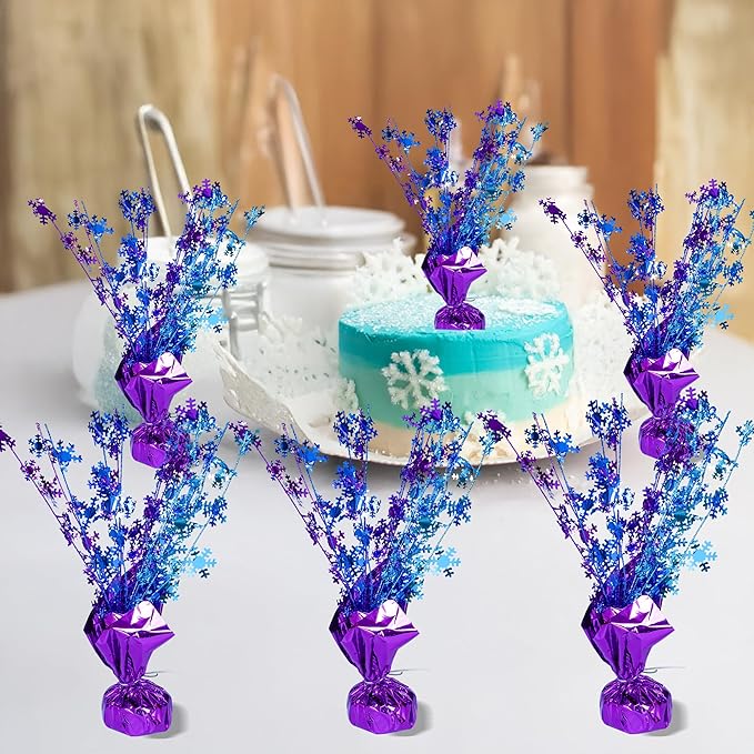 Gyufise 6 Pack Metallic Foil Spray Centerpiece Snowflake Table Decoration Burst Table Centerpieces Table Decor for Winter Wonderland Birthday Wedding Anniversary Holiday Party Supplies Multicolor