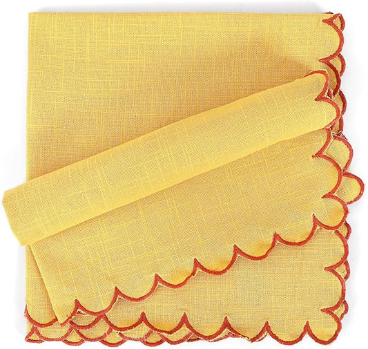 FINGERCRAFT Cloth Napkins, Everyday Use Scallop Design, Premium Quality Natural Cotton Napkin Set of 6 Perfect for Parties Dinners Weddings Easter Napkin Cloth 20x20 inch Daffodil/Rust