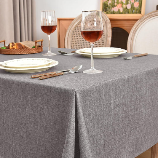 Fitable Faux Linen Tablecloths Rectangle 60 x 144 Inch - 2 Pack Neutral Table Clothes for 10 Foot Tables, Stone Flax Look Kitchen Table Covers for Farmhouse, Dining, Party, Banquet, Buffet