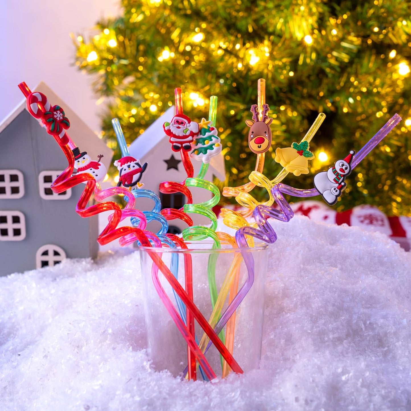 JOYIN 24 PCS Christmas Plastic Straws, 8 Colors Reusable Drinking Straws for Xmas Party Favors Kid-Friendly Supplies, Christmas Party Decorations, Goodie Bags Stuffers Fillers for Kids.