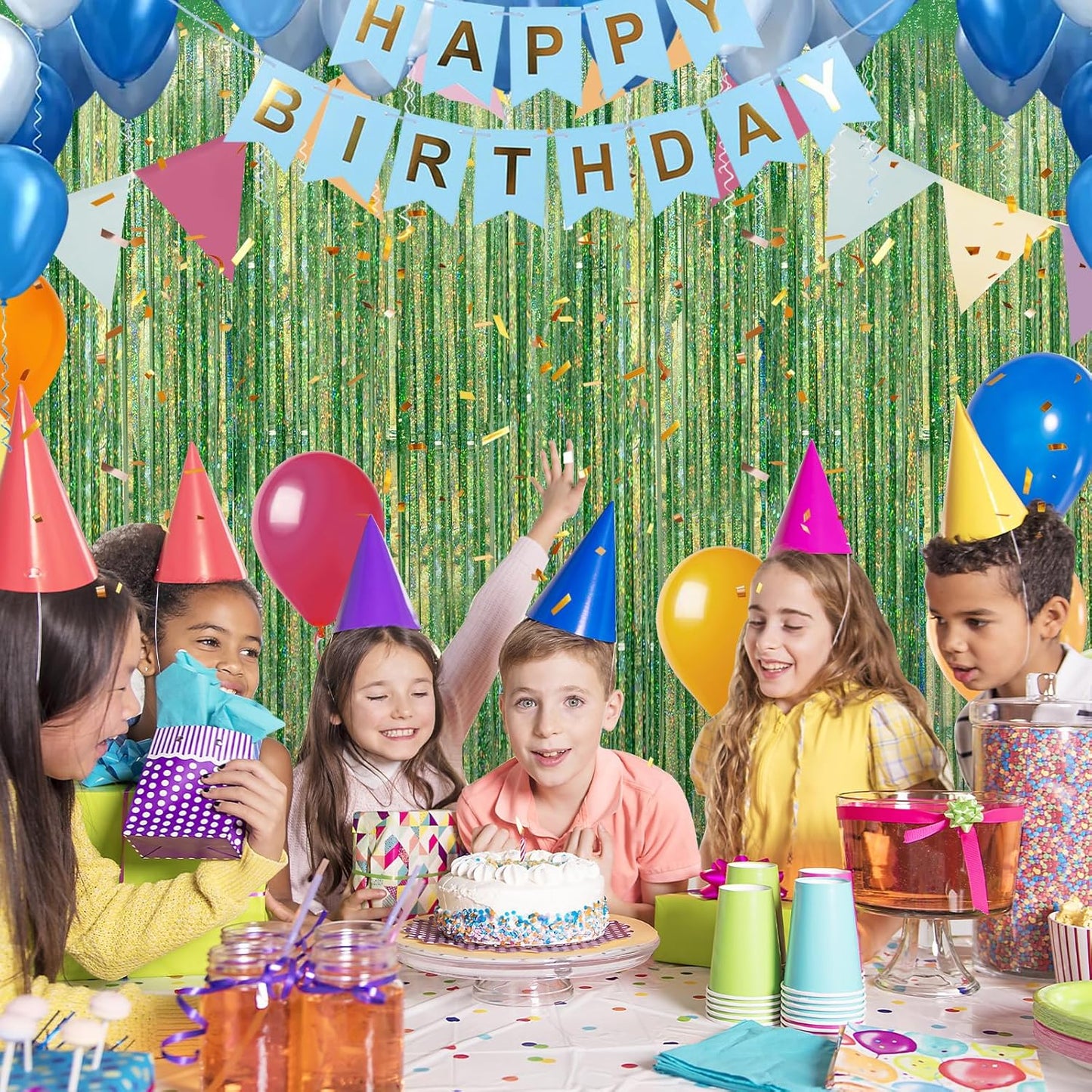Crosize 3 Pack 3.3 x 9.9 ft Laser Green Foil Fringe Curtains Party Decorations, Laser Green Tinsel Curtain Backdrop for Parties, Door Streamers, Glitter Streamer Backdrop for Birthday Decoration
