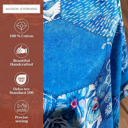 Maison d' Hermine Table Cloth Round Table 100% Cotton 69 Round Inches Tablecloth Reusable Decorative for Dining Room Farmhouse Home Valentines Day Decorations Spring Summer - Summer Blues