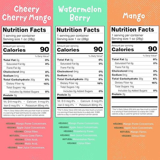 YOU LOVE FRUIT - Fruit Snacks Variety Pack 30 count, 100% Natural Gluten-Free, Vegan, Low Carb, Low Fat Fruit Kosher Snacks for Kids, College Students, Teachers and Offices, Healthy Fruit Snacks (Cherry, Watermelon, Mango)