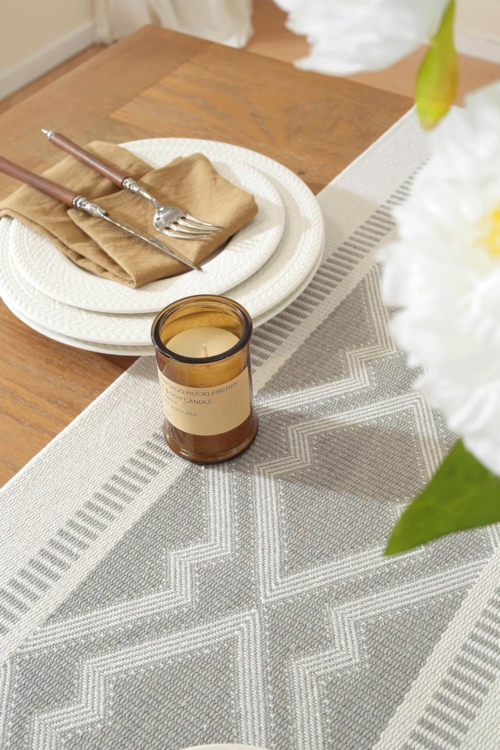 Boho Table Runner , Natural Cotton Woven Gray Runner,for Modern Farmhouse Decor, with Tassels for Home Dining Table Decor 14 x 72 Inch Long