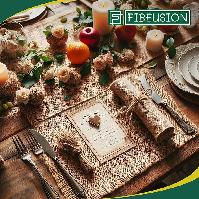 Burlap Table Runners 6 Inches x 30 FT - No-Fray Finished Edge Premium Natural Table Runner Burlap Roll – No Odor, Eco-Friendly Tablecloth Roll for Rustic Table Decor and Other DIY Crafts