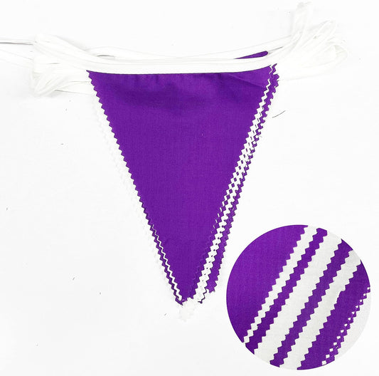 32Ft Purple and White Pennant Banner Fabric Triangle Flag Cotton Cloth Bunting Garland Kit for Wedding Birthday Lavender Party Home Nursery Outdoor Garden Hanging Festivals Decoration