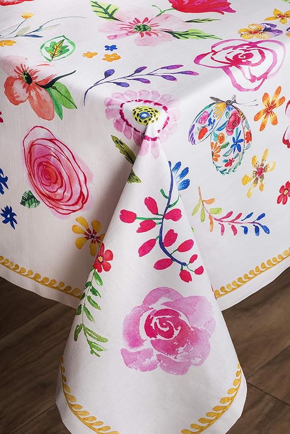 Maison d' Hermine Table Cloth Rectangle Table 100% Cotton 60 x 108 Inches Tablecloth Reusable Decorative for Dining Room Farmhouse Home Valentines Day Decorations Spring Summer- Happy Florals - Sweety