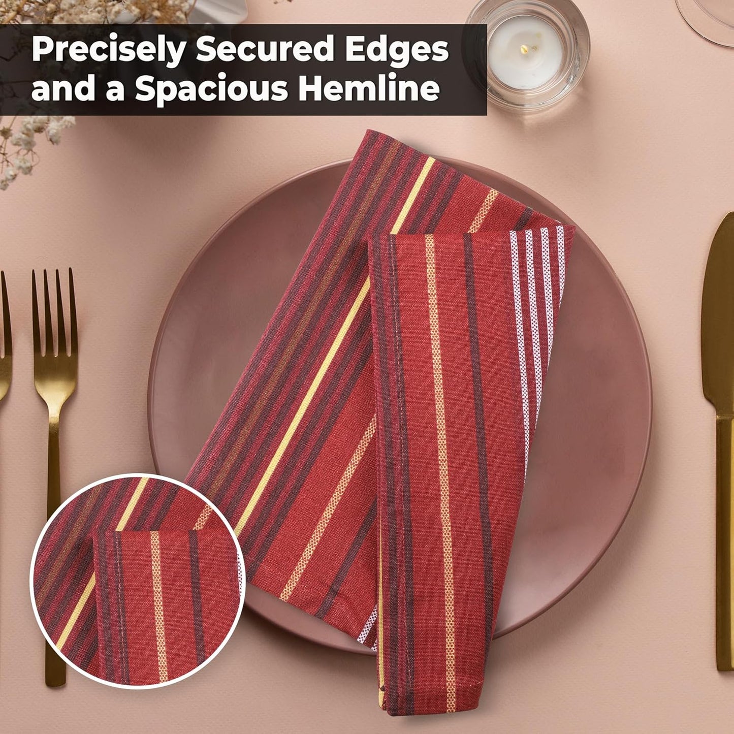 Urban Villa Fall ClothNapkins Stripes Print 100% Cotton Absorbent Dinner Napkins Set of 12 (20X20 Inches) Thanks Giving Napkins Soft Durable Washable Reusable Ideal for Everyday Use Wedding Parties