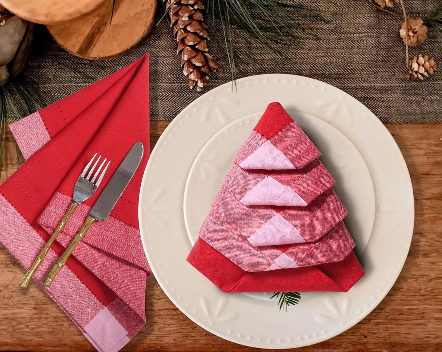 Homidate Christmas Cloth Napkins Set of 12 – 20x20 Red Cotton with Double Hemstitch – Soft, Durable & Washable Table Napkins for Farmhouse Décor, Thanksgiving, Holiday Parties & Everyday Use