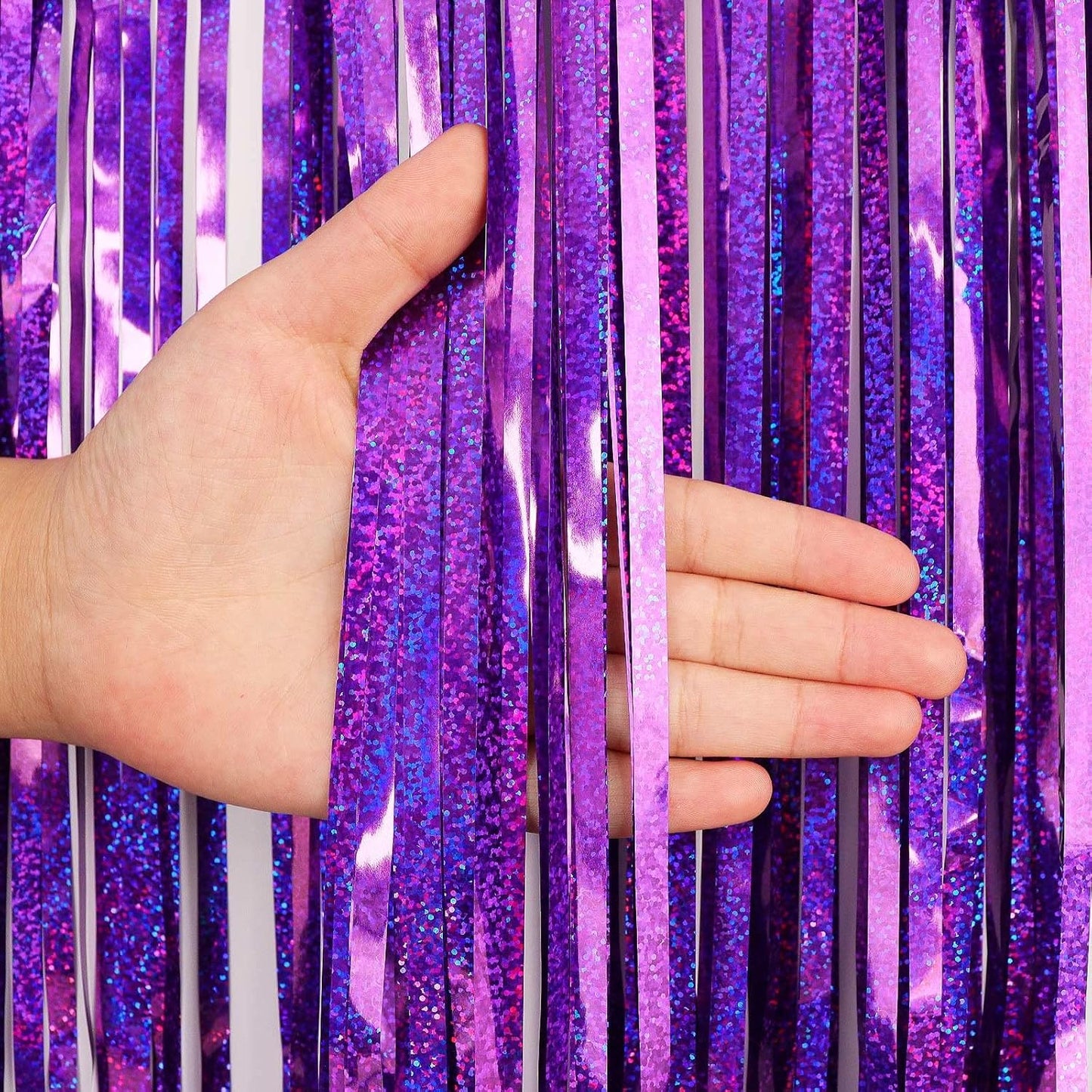 Purple Tinsel Foil Fringe Curtain Backdrop, 2 Pack Metallic Glitter Curtains Party Decorations Streamers, Xmas Purple Backdrop for Birthday Wedding Bridal Shower Homecoming New Year